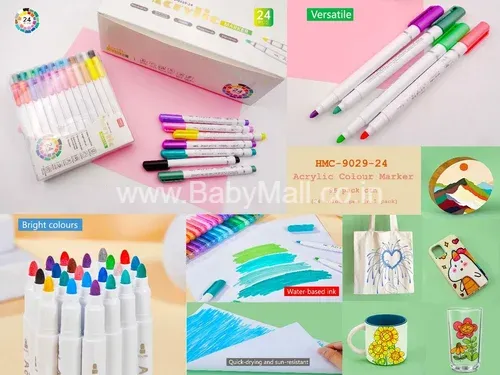 Acrylic Marker HMC-9029-24 [Water Based Ink, Quick Drying Sun Resistant, Versatile, Strong Coverage, Bright Colors]  24 Pcs